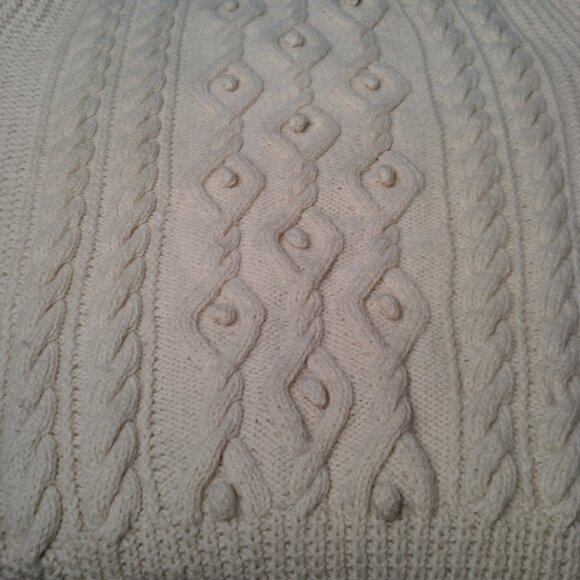 Aran Handknit Fisherman Sweater Men XL Natural Ivory Cable Chunky Knit Pullover - Picture 13 of 16